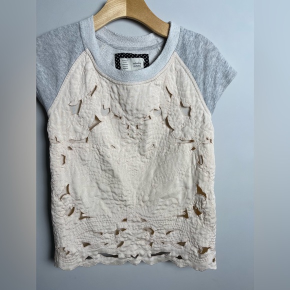 Anthropologie Saturday Sunday Millie Quilted Cut Out Gray Crewneck Top Sz Small - Picture 4 of 10
